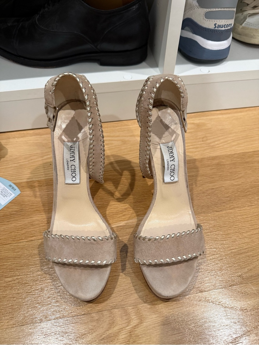 Jimmy Choo Nude Suede Ankle-Strap Heels